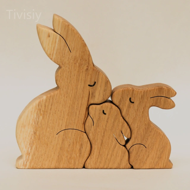 Rabbit Family Handmade Wooden 3D Puzzle